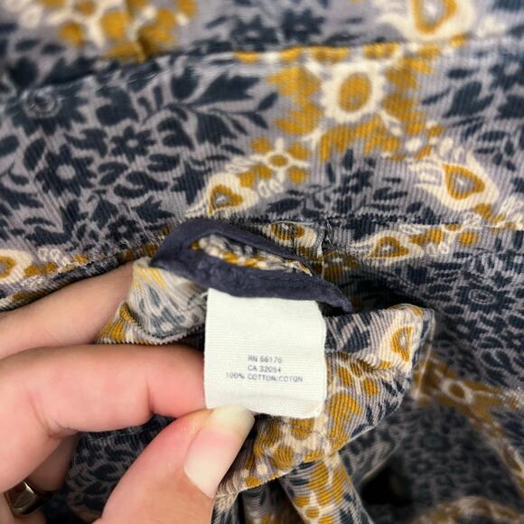 Maeve Button Front Collared Dress Gray Mustard Print Cotton Retro Boho Prairie - Picture 7 of 15